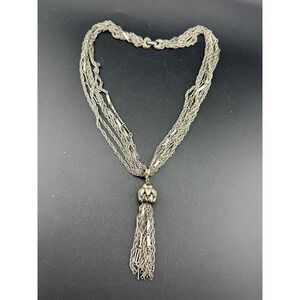 Vintage Kramer Silver Tone Necklace Tassel‎ Layered Signed 19"